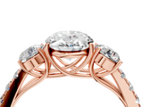 Rose gold Oval Cut Three-Stone Diamond Pave Band with Prong Setting_89
