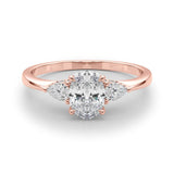 Rose gold Oval Cut Three-Stone Diamond Ring with Pear Side Stones on a Classic Solitaire Band with Prong Setting 1