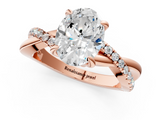 Rose gold Oval Cut Twist Band Solitaire Diamond Ring with Pavé Setting_16