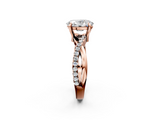 Rose gold Oval Cut Twist Band Solitaire Diamond Ring with Pavé Setting_17