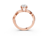 Rose gold Oval Cut Twist Band Solitaire Diamond Ring with Pavé Setting_18