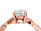 Rose gold Oval Cut Twisted Pavé Band Solitaire Ring with Four-Prong Setting_93