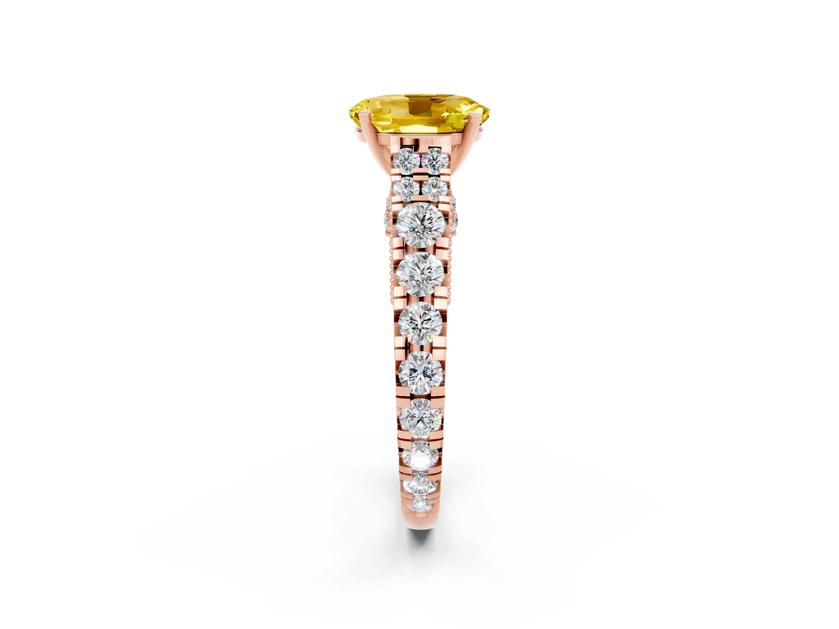 Rose gold Oval Cut Yellow Sapphire Classic Solitaire Ring with Pavé Band and Four-Prong Setting_14