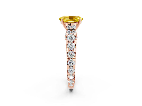 Rose gold Oval Cut Yellow Sapphire Classic Solitaire Ring with Pavé Band and Four-Prong Setting