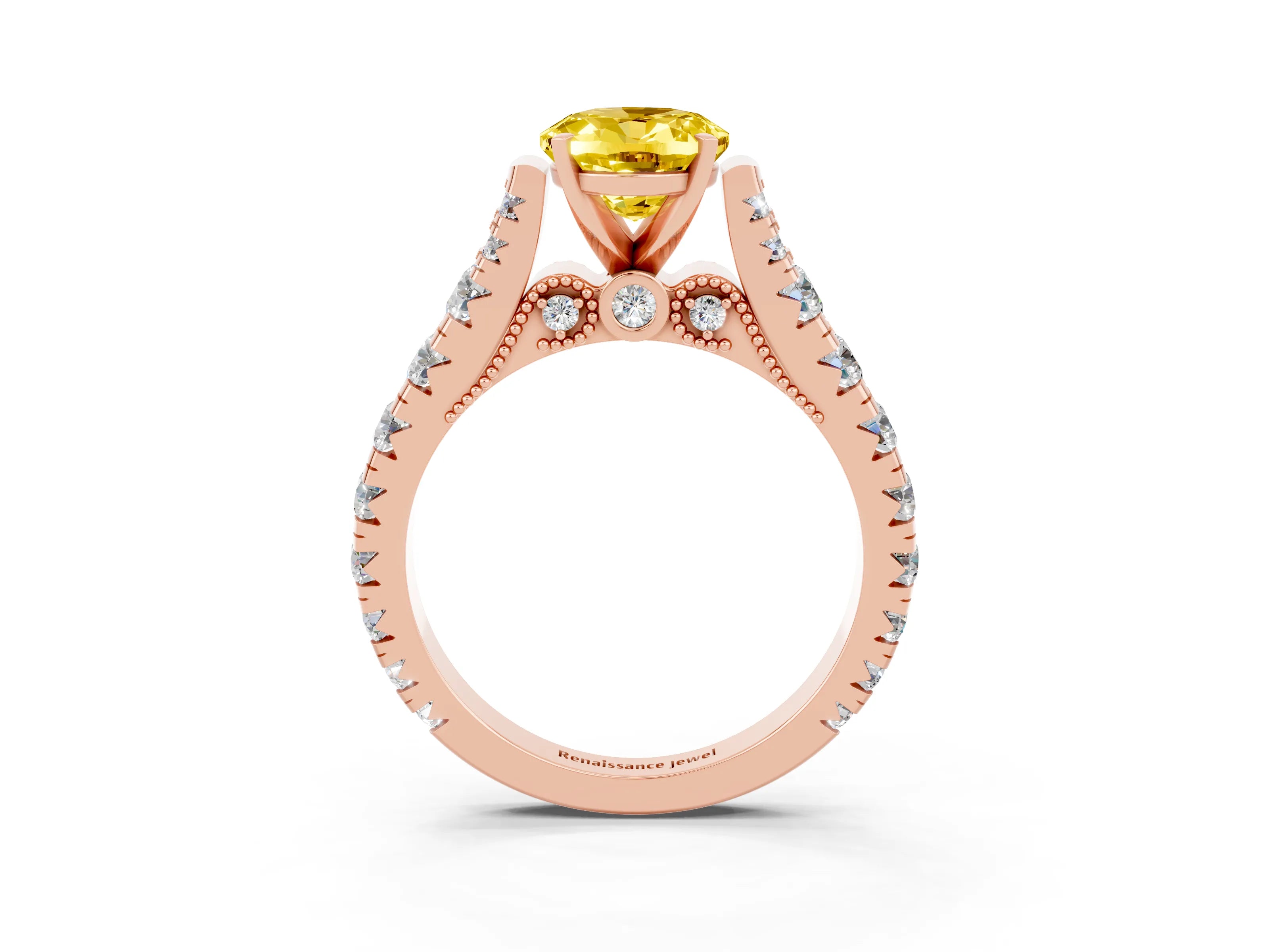 Rose gold Oval Cut Yellow Sapphire Classic Solitaire Ring with Pavé Band and Four-Prong Setting_15