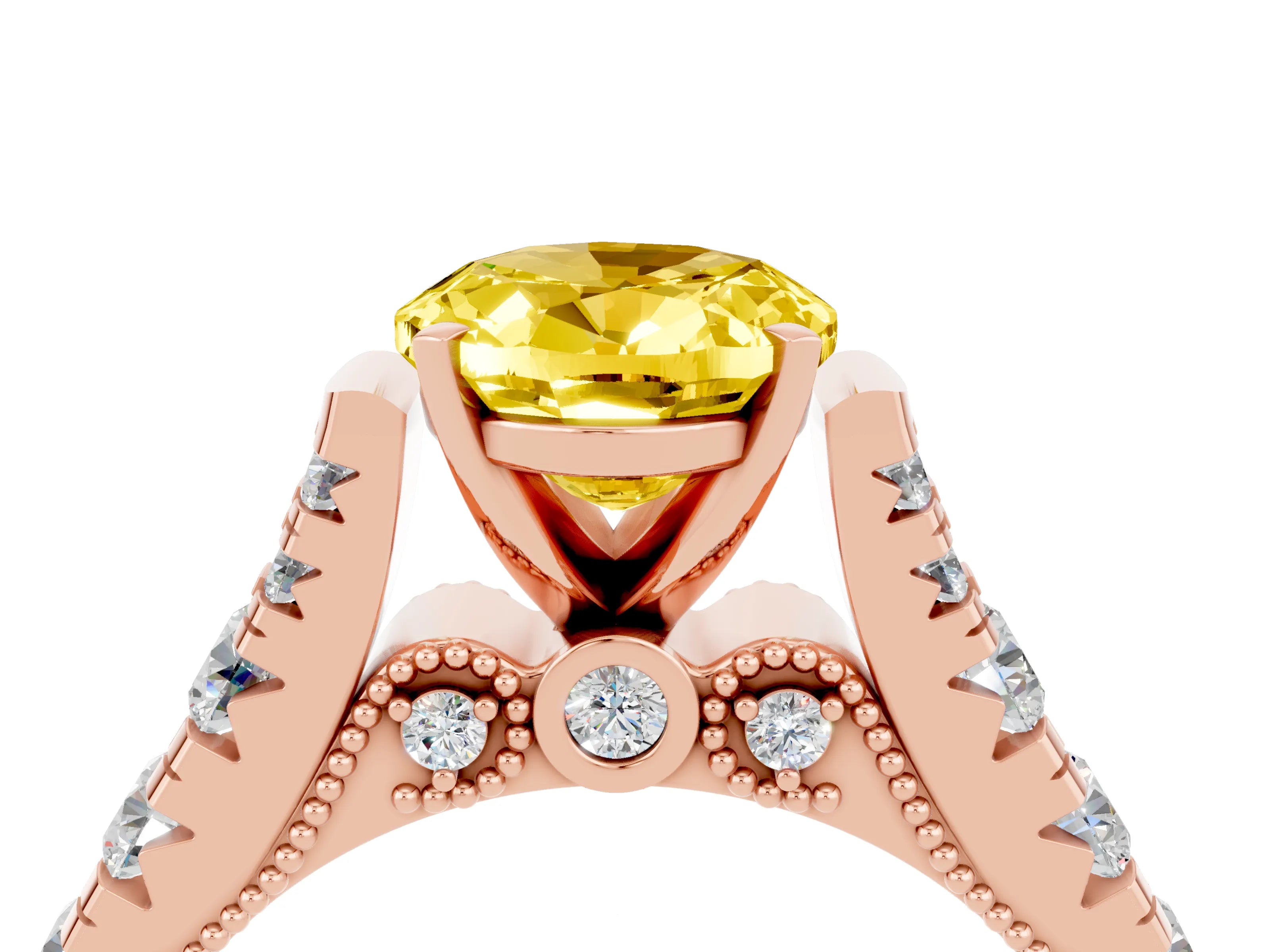 Rose gold Oval Cut Yellow Sapphire Classic Solitaire Ring with Pavé Band and Four-Prong Setting_16