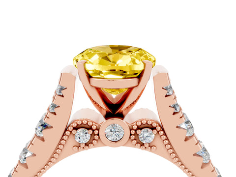 Rose gold Oval Cut Yellow Sapphire Classic Solitaire Ring with Pavé Band and Four-Prong Setting_16