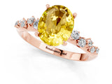 Rose gold Oval Cut Yellow Sapphire Cluster Side Stone Solitaire Ring with Prong Setting_49
