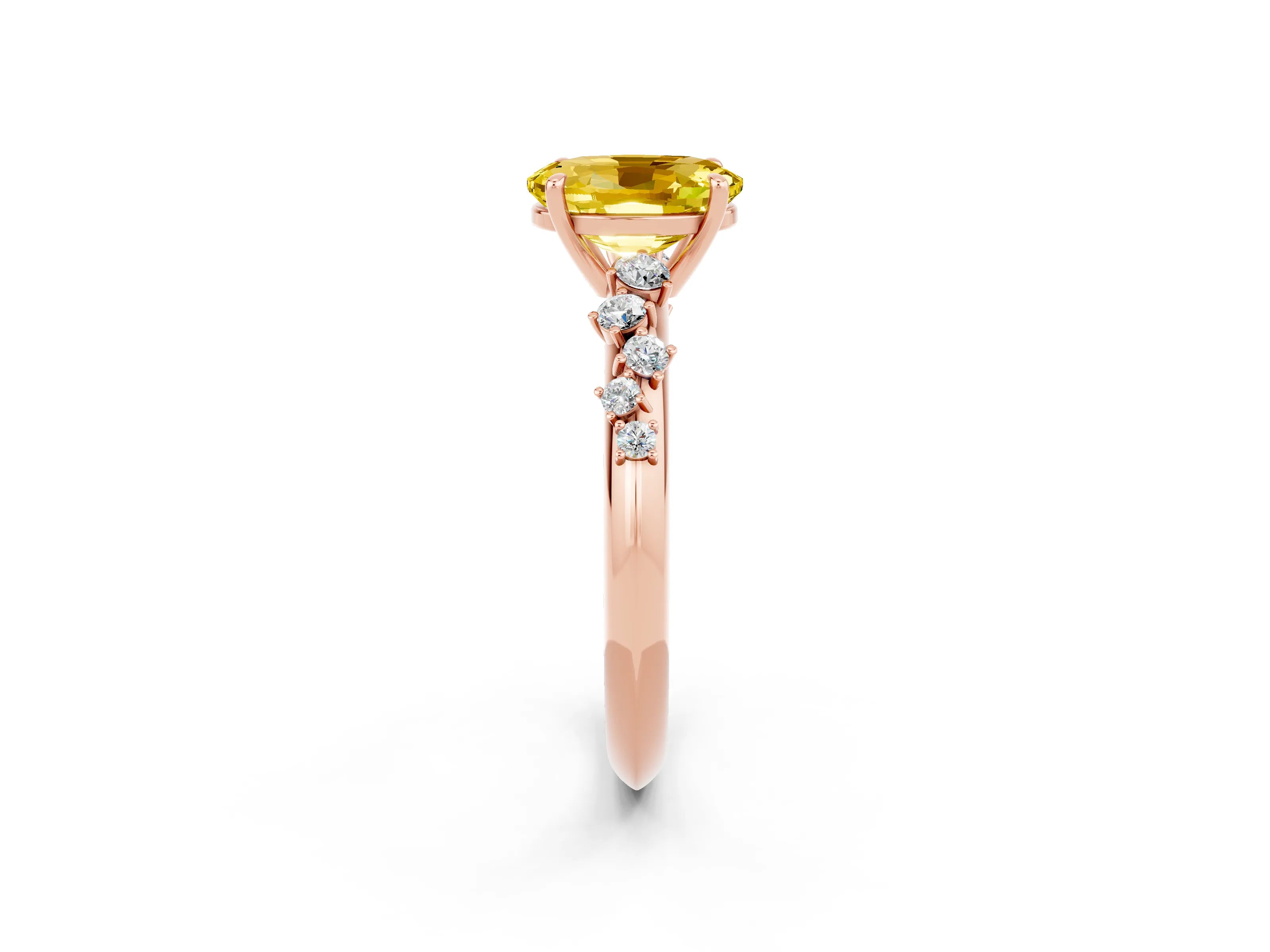 Rose gold Oval Cut Yellow Sapphire Cluster Side Stone Solitaire Ring with Prong Setting_50