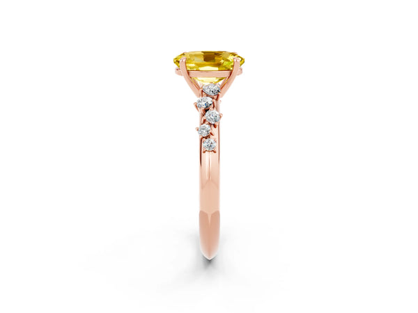 Rose gold Oval Cut Yellow Sapphire Cluster Side Stone Solitaire Ring with Prong Setting