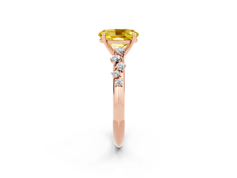 Rose gold Oval Cut Yellow Sapphire Cluster Side Stone Solitaire Ring with Prong Setting_50