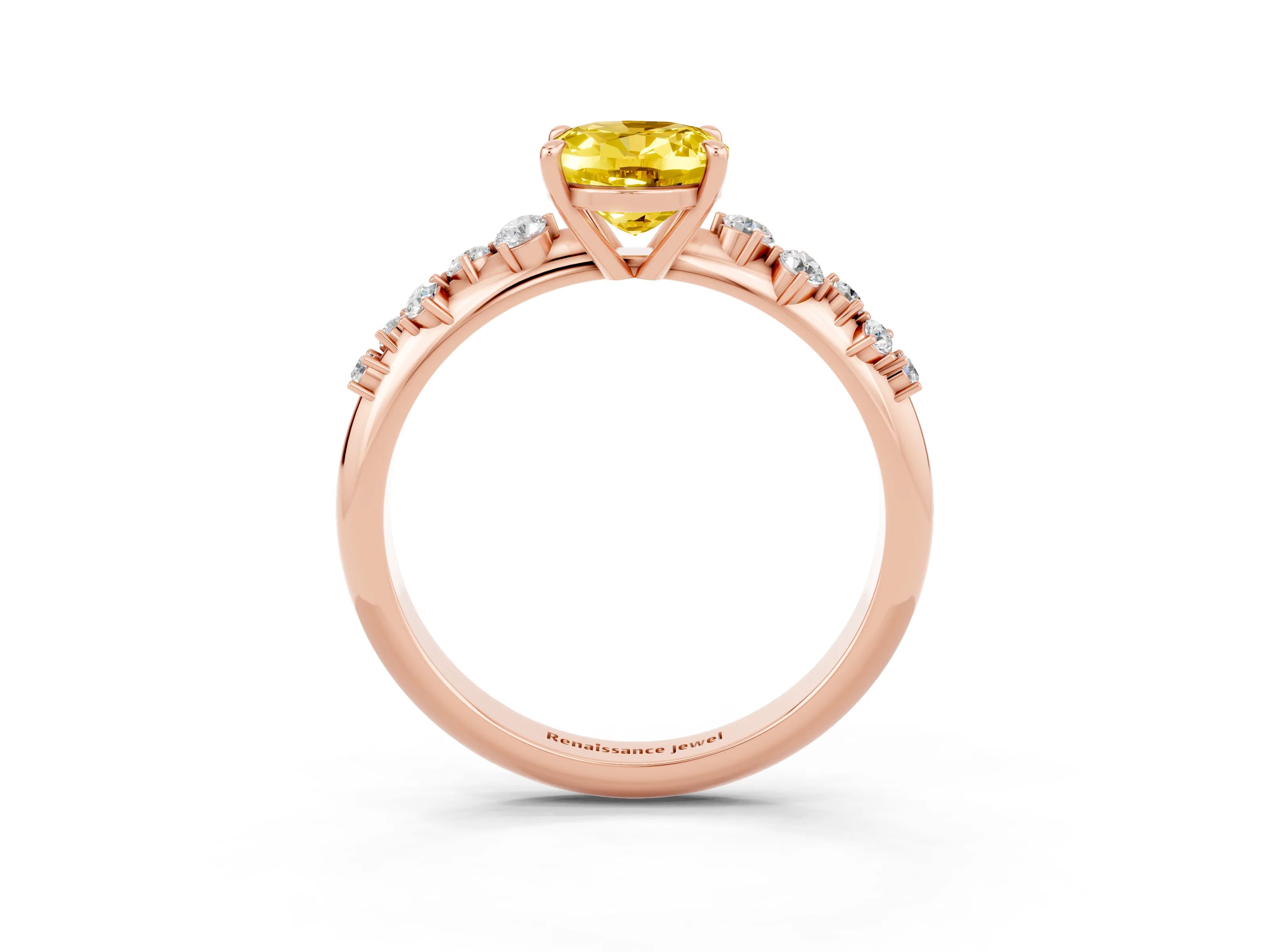 Rose gold Oval Cut Yellow Sapphire Cluster Side Stone Solitaire Ring with Prong Setting_51