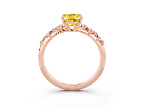 Rose gold Oval Cut Yellow Sapphire Cluster Side Stone Solitaire Ring with Prong Setting_51
