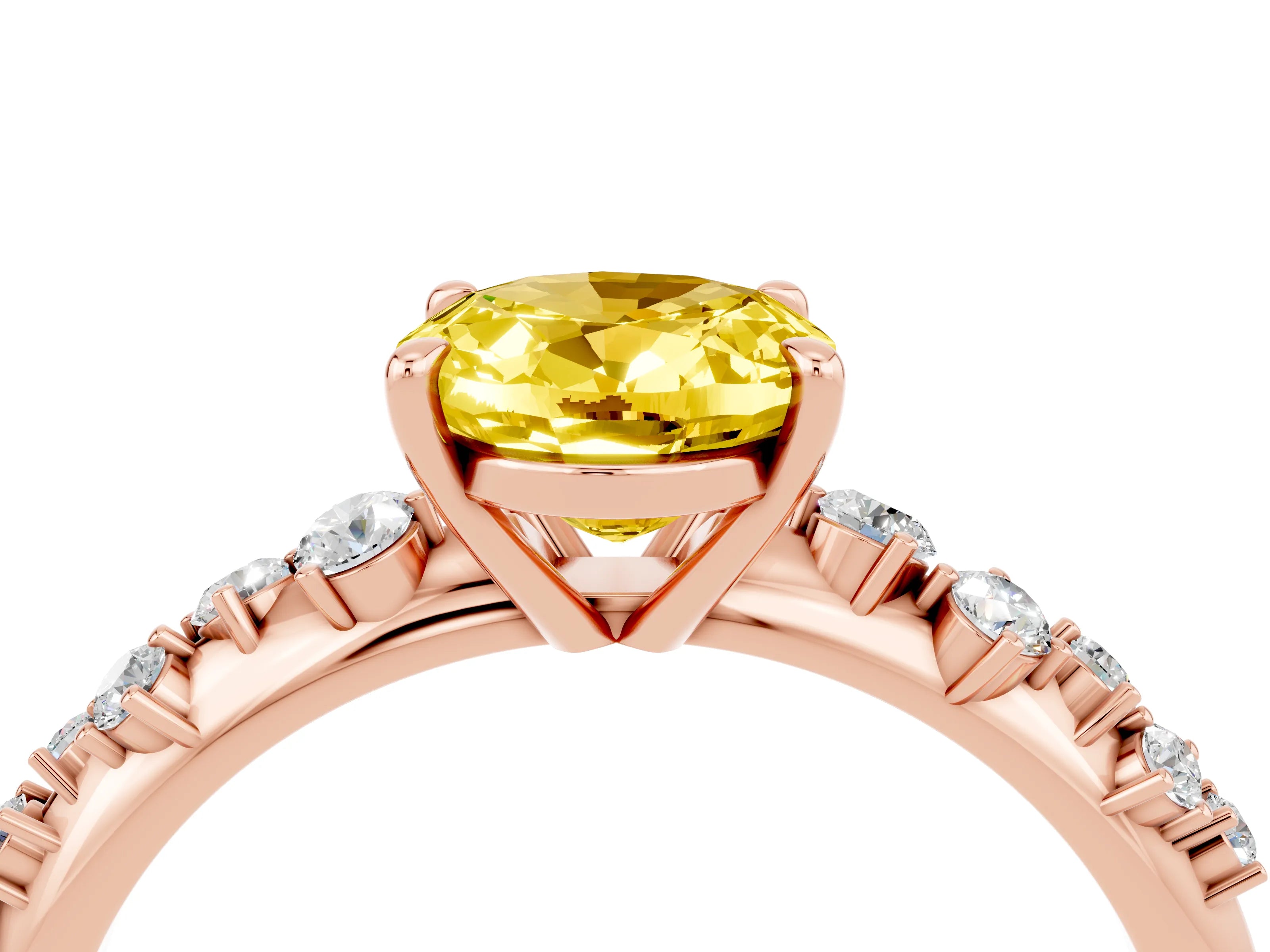 Rose gold Oval Cut Yellow Sapphire Cluster Side Stone Solitaire Ring with Prong Setting_52
