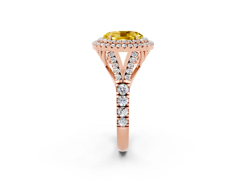 Rose gold Oval Cut Yellow Sapphire Double Halo Ring with Split Shank and Prong Setting_14