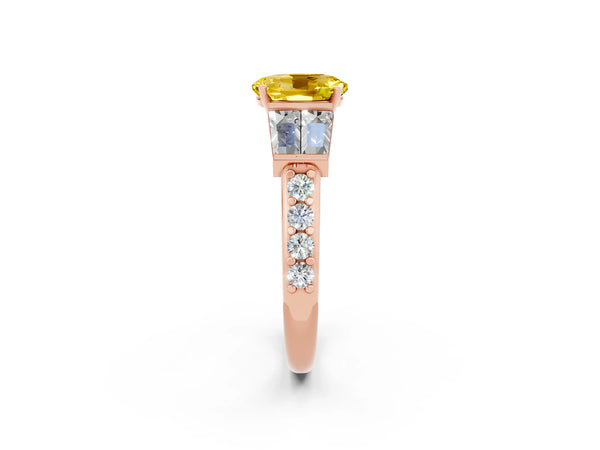 Rose gold Oval Cut Yellow Sapphire Engagement Ring with Baguette Side Stones and Channel Set Band