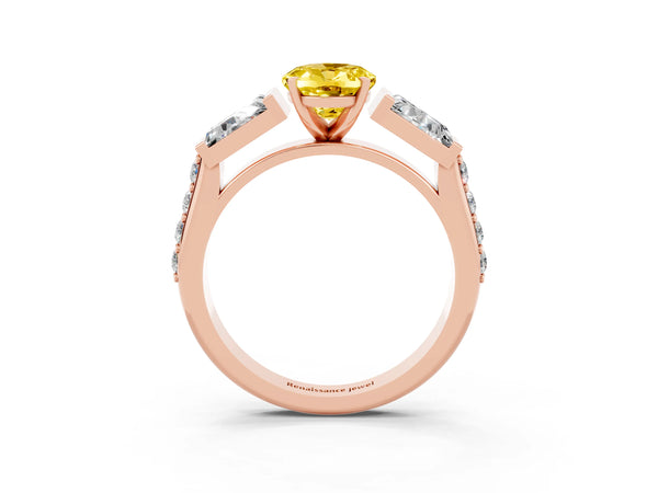 Rose gold Oval Cut Yellow Sapphire Engagement Ring with Baguette Side Stones and Channel Set Band