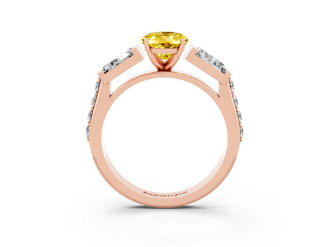 Rose gold Oval Cut Yellow Sapphire Engagement Ring with Baguette Side Stones and Channel Set Band_3