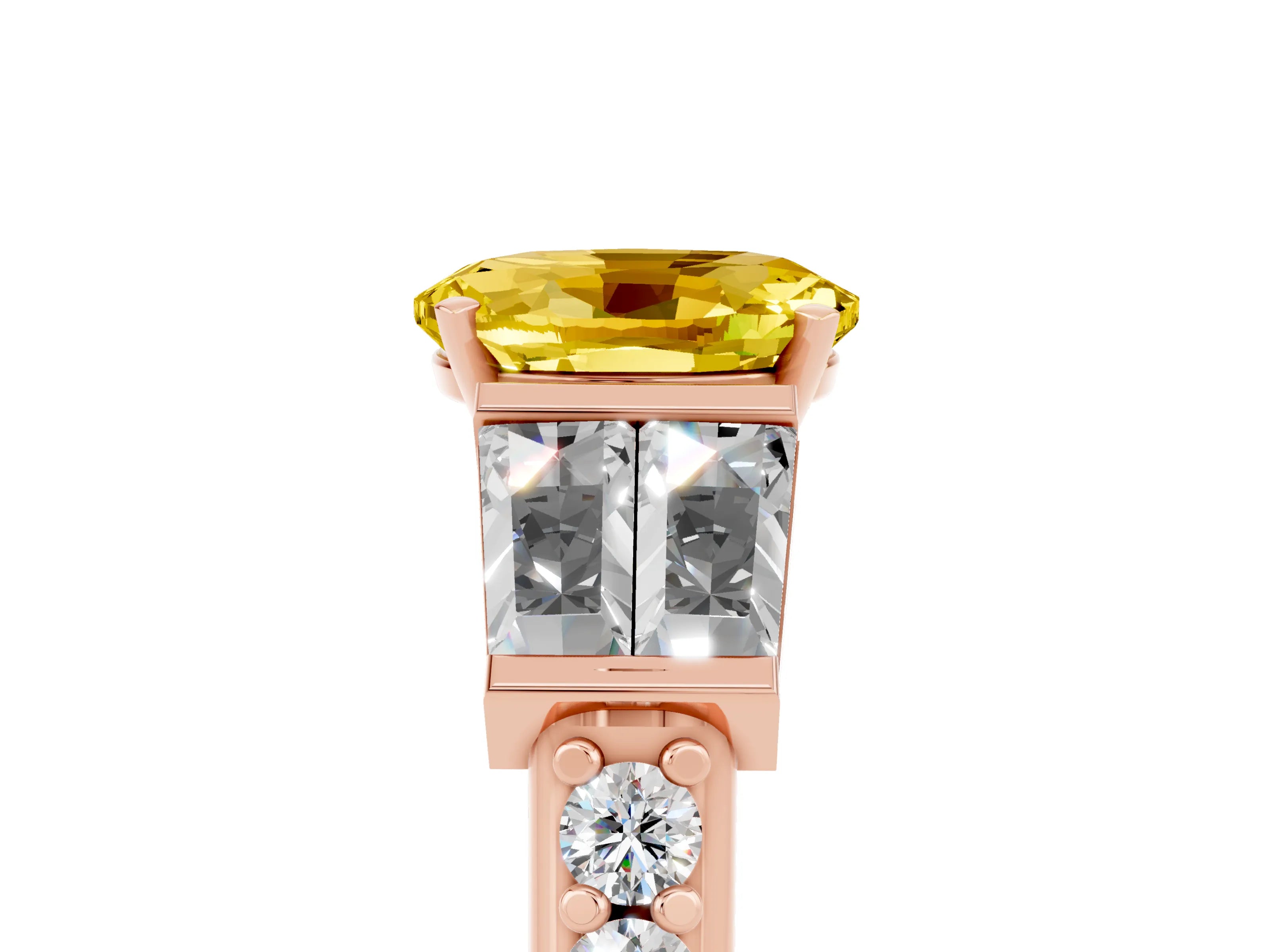 Rose gold Oval Cut Yellow Sapphire Engagement Ring with Baguette Side Stones and Channel Set Band_5