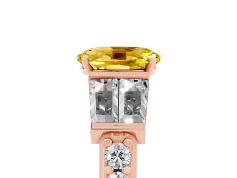 Rose gold Oval Cut Yellow Sapphire Engagement Ring with Baguette Side Stones and Channel Set Band_5
