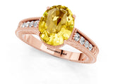 Rose gold Oval Cut Yellow Sapphire Engagement Ring with Milgrain Channel Set Band and Prong Setting_25