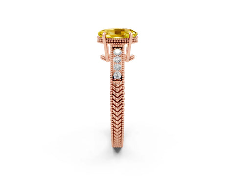 Rose gold Oval Cut Yellow Sapphire Engagement Ring with Milgrain Channel Set Band and Prong Setting_26