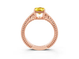Rose gold Oval Cut Yellow Sapphire Engagement Ring with Milgrain Channel Set Band and Prong Setting_27