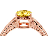 Rose gold Oval Cut Yellow Sapphire Engagement Ring with Milgrain Channel Set Band and Prong Setting_28