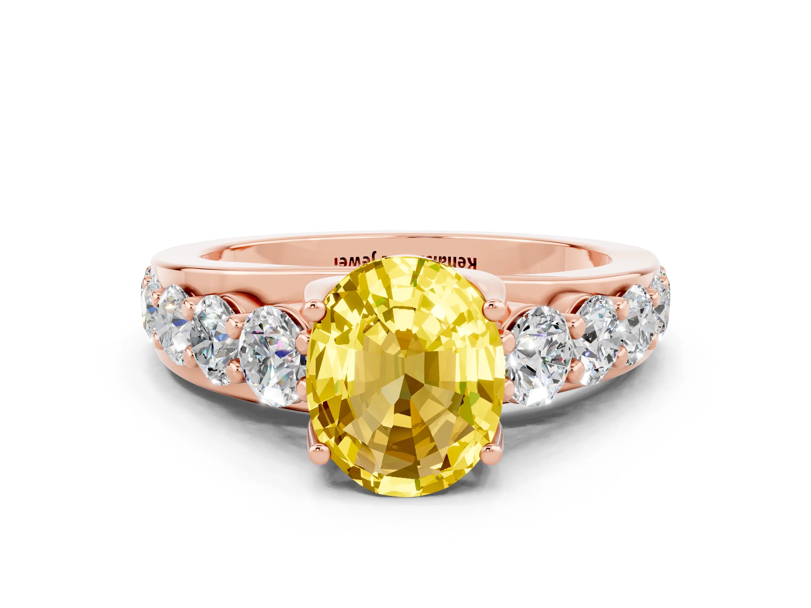Rose gold Oval Cut Yellow Sapphire Engagement Ring with Pavé Band and Four-Prong Setting