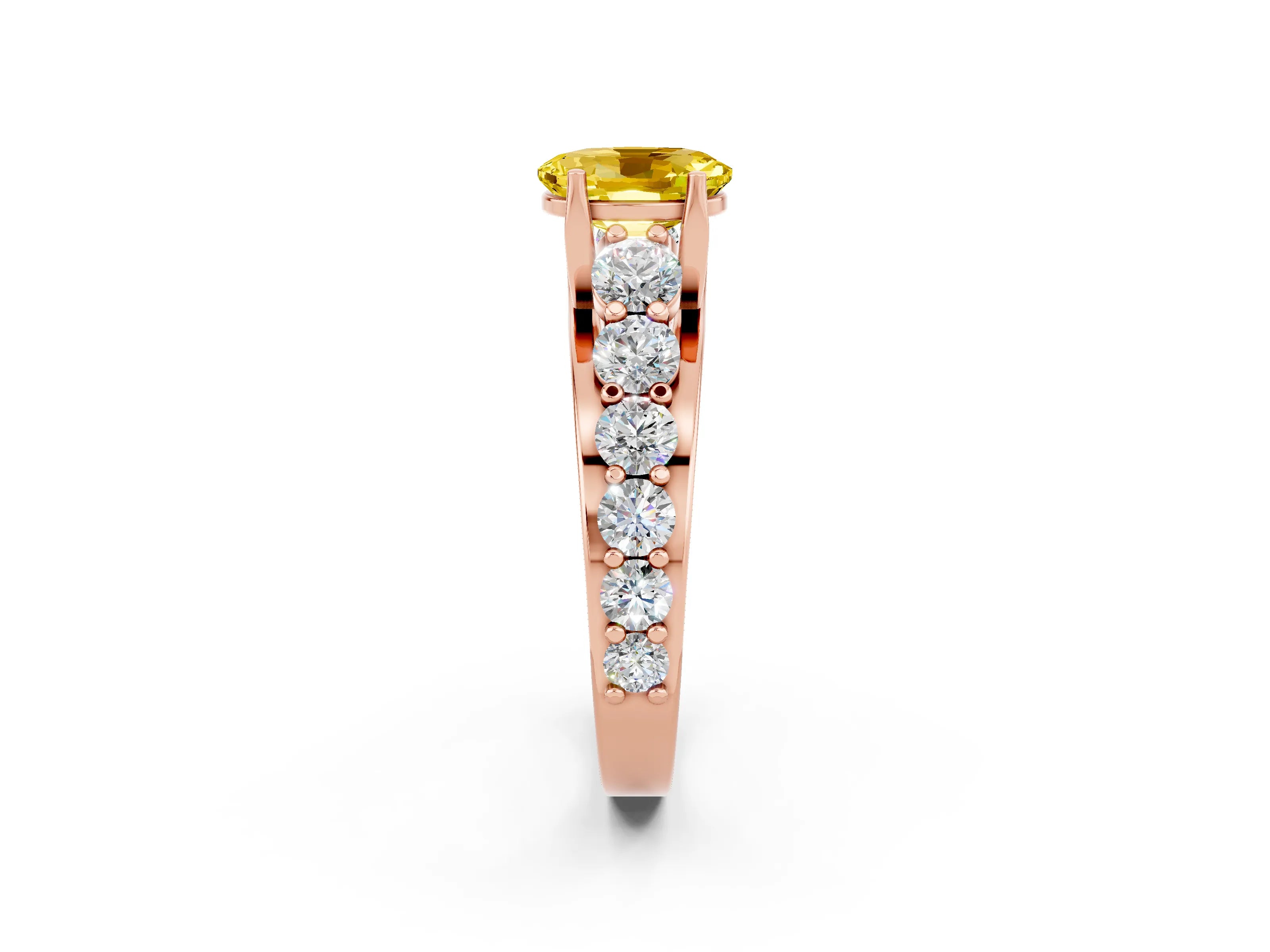 Rose gold Oval Cut Yellow Sapphire Engagement Ring with Pavé Band and Four-Prong Setting_2