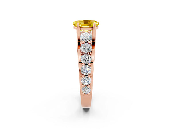 Rose gold Oval Cut Yellow Sapphire Engagement Ring with Pavé Band and Four-Prong Setting