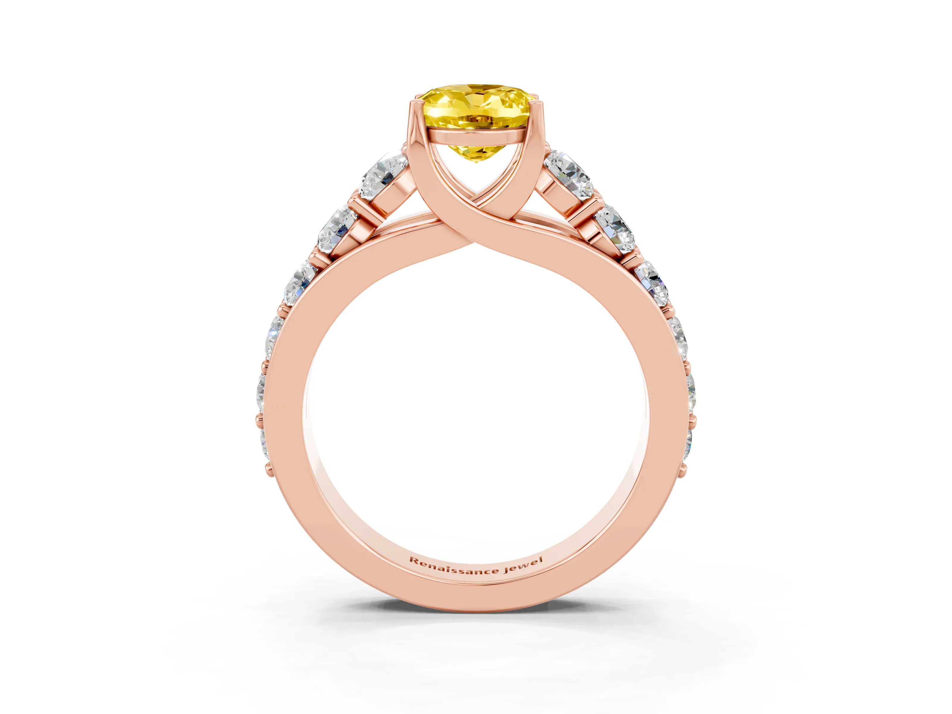 Rose gold Oval Cut Yellow Sapphire Engagement Ring with Pavé Band and Four-Prong Setting_3