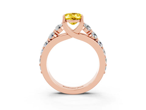 Rose gold Oval Cut Yellow Sapphire Engagement Ring with Pavé Band and Four-Prong Setting_3