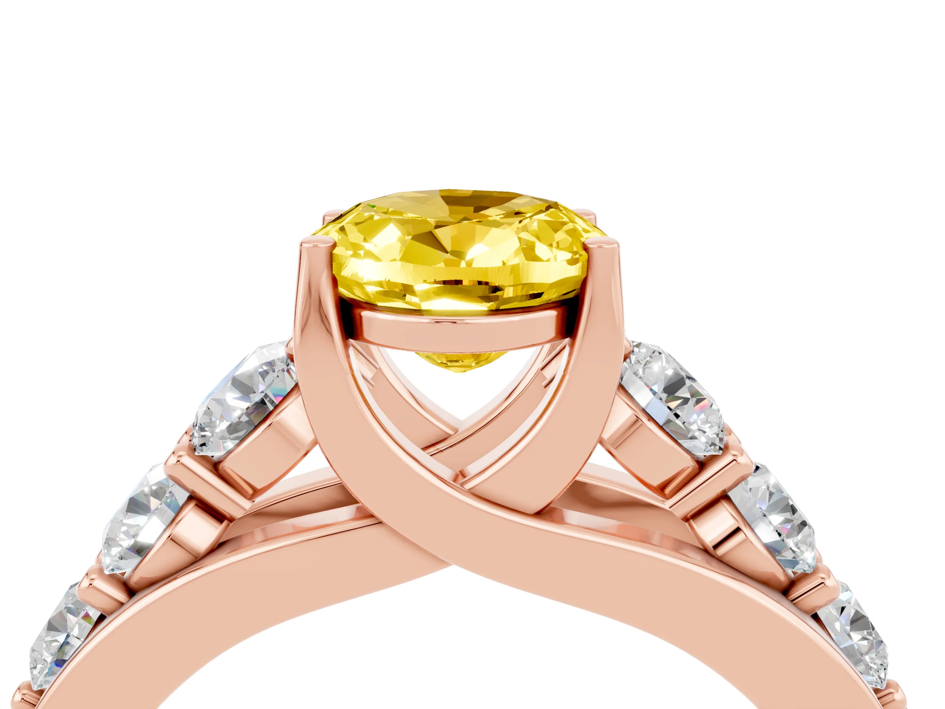 Rose gold Oval Cut Yellow Sapphire Engagement Ring with Pavé Band and Four-Prong Setting_4