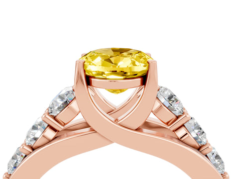 Rose gold Oval Cut Yellow Sapphire Engagement Ring with Pavé Band and Four-Prong Setting_4
