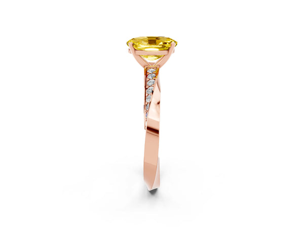 Rose gold Oval Cut Yellow Sapphire Engagement Ring with Side Stone Accents and Four-Prong Setting
