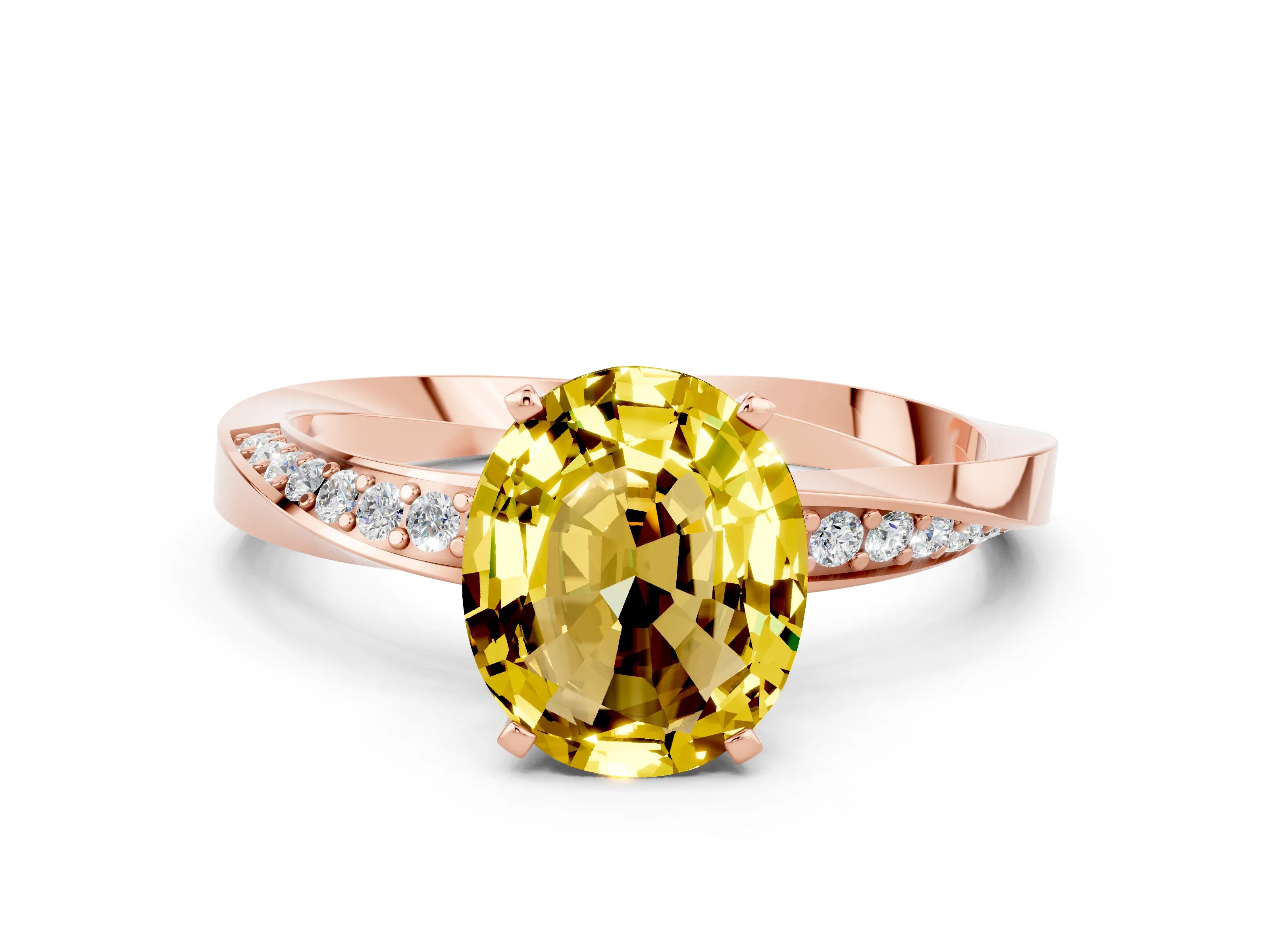 Rose gold Oval Cut Yellow Sapphire Engagement Ring with Side Stone Accents and Four-Prong Setting_51