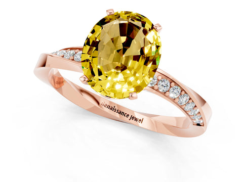 Rose gold Oval Cut Yellow Sapphire Engagement Ring with Side Stone Accents and Four-Prong Setting_52