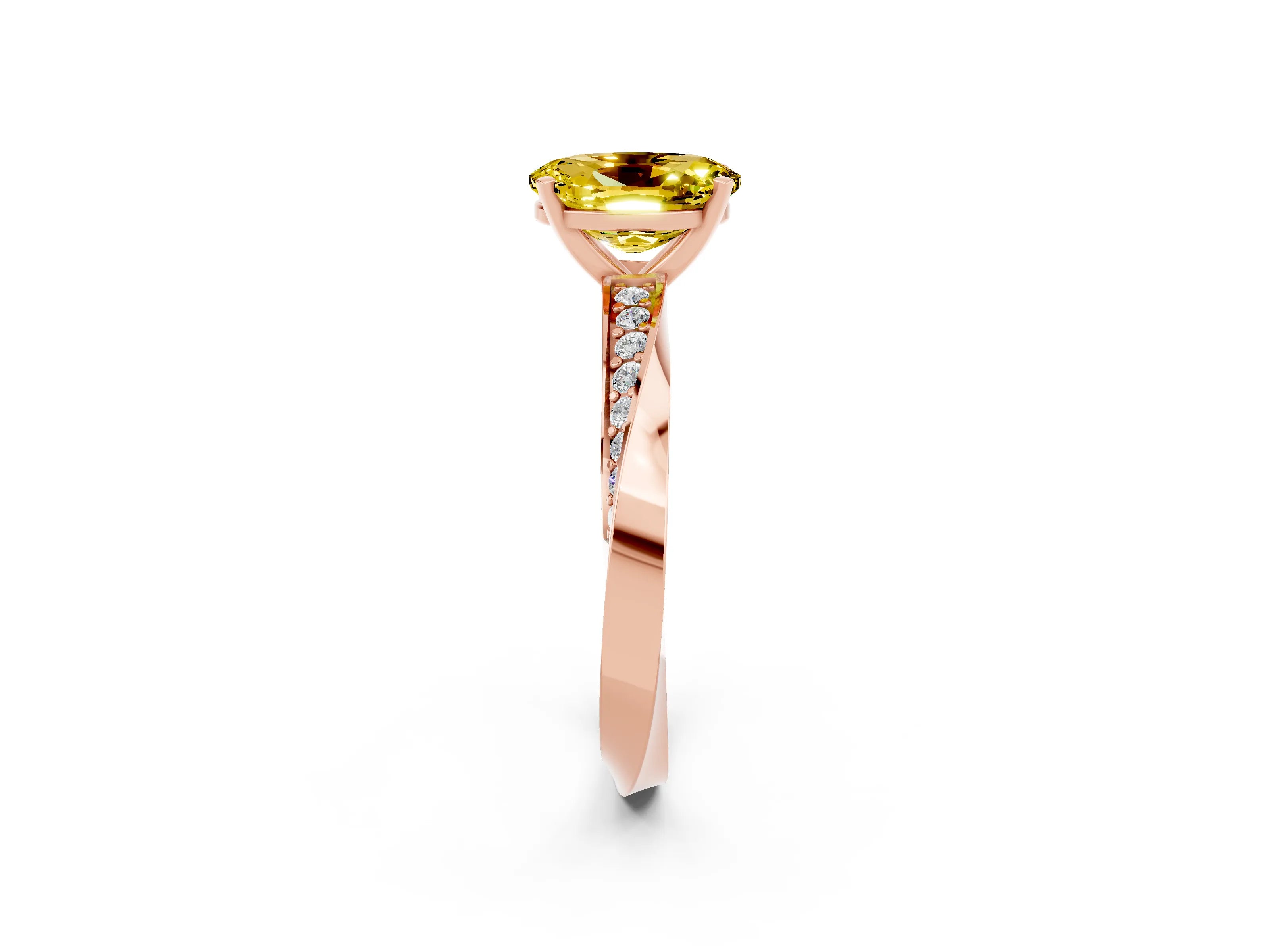 Rose gold Oval Cut Yellow Sapphire Engagement Ring with Side Stone Accents and Four-Prong Setting_53
