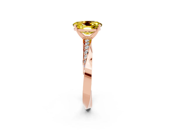 Rose gold Oval Cut Yellow Sapphire Engagement Ring with Side Stone Accents and Four-Prong Setting