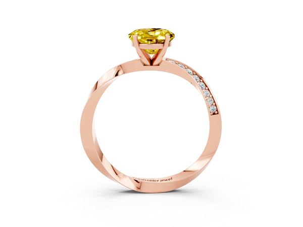 Rose gold Oval Cut Yellow Sapphire Engagement Ring with Side Stone Accents and Four-Prong Setting