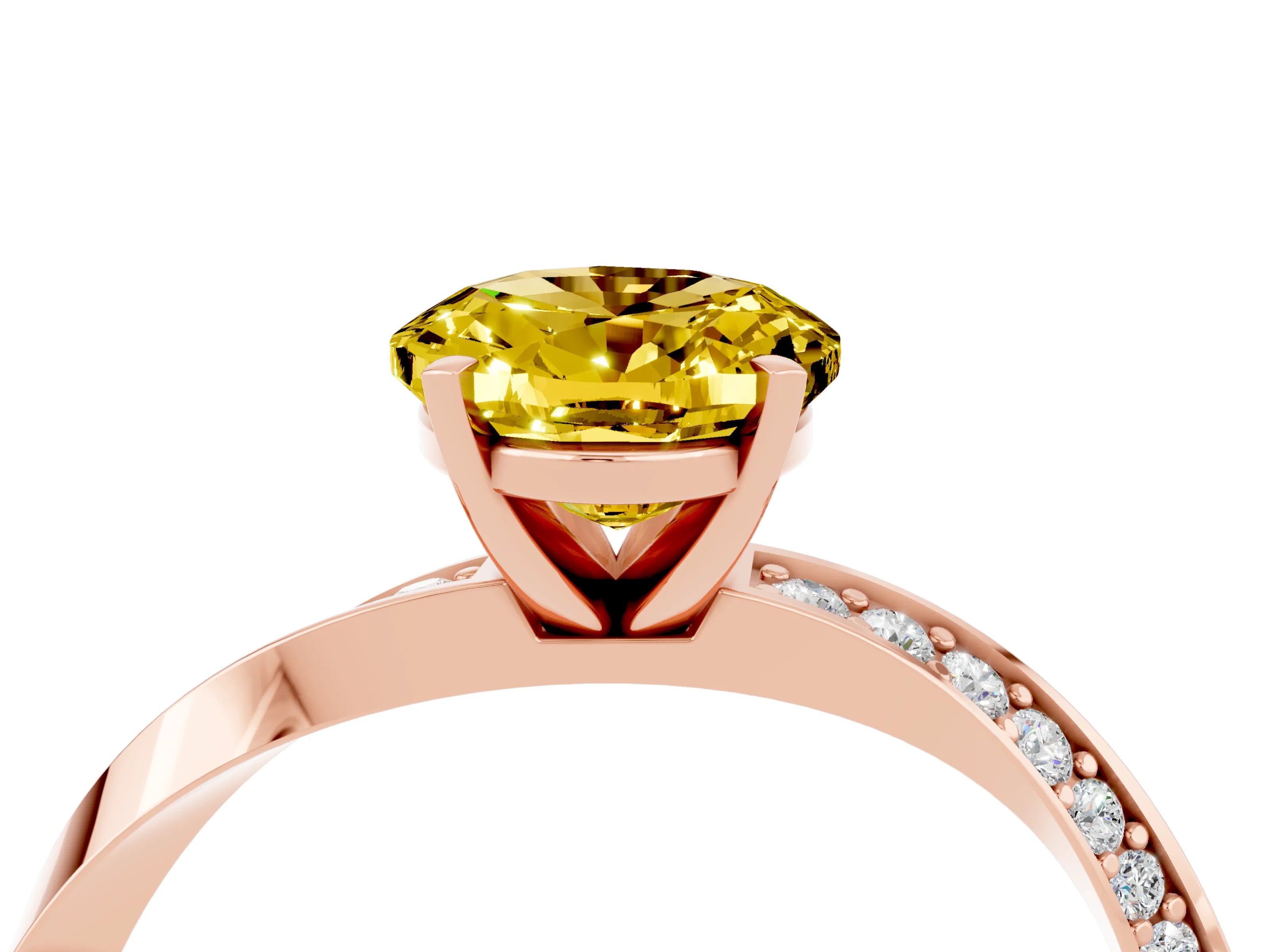 Rose gold Oval Cut Yellow Sapphire Engagement Ring with Side Stone Accents and Four-Prong Setting_55