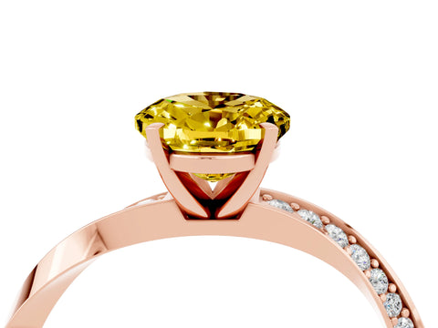 Rose gold Oval Cut Yellow Sapphire Engagement Ring with Side Stone Accents and Four-Prong Setting_55