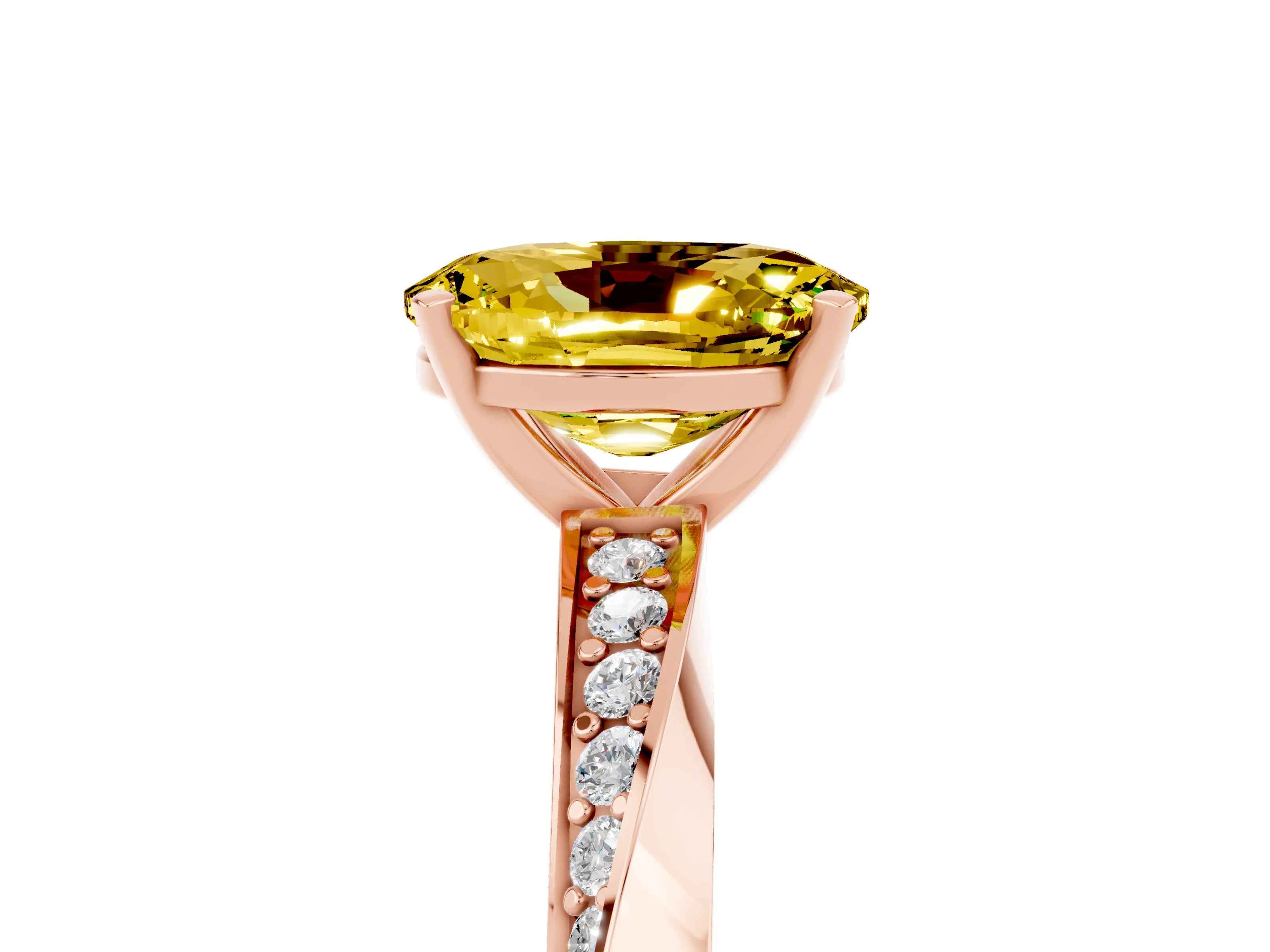 Rose gold Oval Cut Yellow Sapphire Engagement Ring with Side Stone Accents and Four-Prong Setting_56