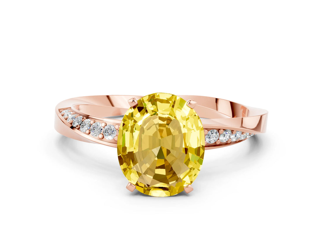 Rose gold Oval Cut Yellow Sapphire Engagement Ring with Side Stone Accents and Four-Prong Setting_60