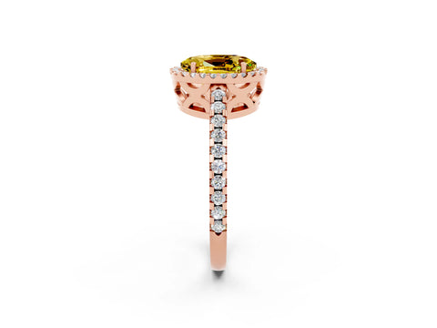 Rose gold Oval Cut Yellow Sapphire Halo Engagement Ring with Pavé Band and Prong Setting_14