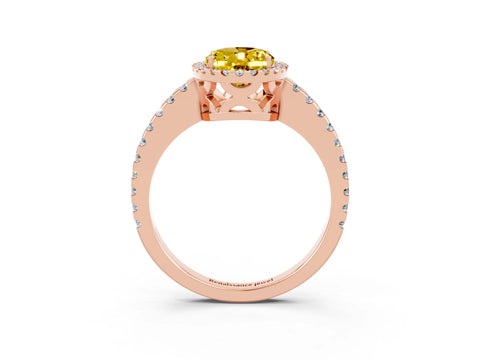 Rose gold Oval Cut Yellow Sapphire Halo Engagement Ring with Pavé Band and Prong Setting_15