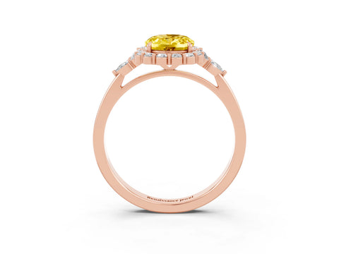Rose gold Oval Cut Yellow Sapphire Halo Ring with Pear Side Stones and Prong Setting_15
