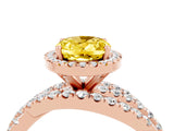 Rose gold Oval Cut Yellow Sapphire Halo Ring with Round Split Shank and Prong Setting_52