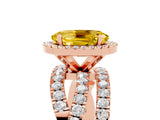Rose gold Oval Cut Yellow Sapphire Halo Ring with Round Split Shank and Prong Setting_53